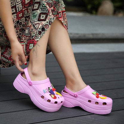 Summer Women Clogs Platform Garden Sandals Fruit Slippers Slip On Beach Shoes Fashion Slides Platform Clogs Beach Sandals Slippers For Women