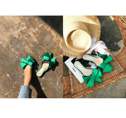 Summer Women's Shoes Silk Satin Trendy Slippers Flat Heel Women's Shoes Silk Satin Pointed Bow Tie Flat Heel Outdoor Sandals Slides Party Sandals Casual Shoes Summer Low Heeled