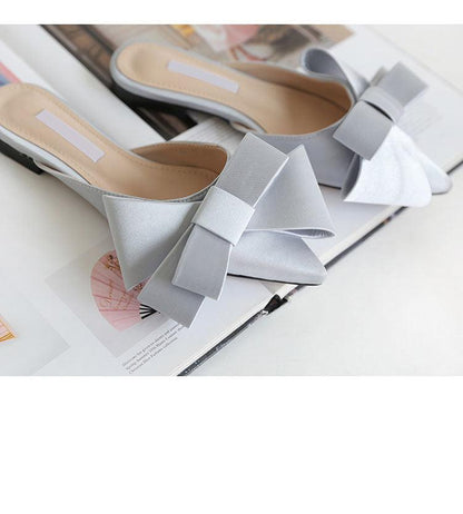 Summer Women's Shoes Silk Satin Trendy Slippers Flat Heel Women's Shoes Silk Satin Pointed Bow Tie Flat Heel Outdoor Sandals Slides Party Sandals Casual Shoes Summer Low Heeled
