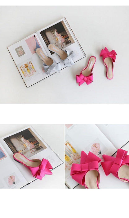 Summer Women's Shoes Silk Satin Trendy Slippers Flat Heel Women's Shoes Silk Satin Pointed Bow Tie Flat Heel Outdoor Sandals Slides Party Sandals Casual Shoes Summer Low Heeled