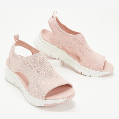 Summer Women Sandals Solid Color Open Toe Casual Shoes Hollow Out Slip-On Mesh Platform Fit Anti Slip Shoes Hollow Out Slip-On Mesh Soft Sandals Low Heeled Comfort Casual Sports Shoes