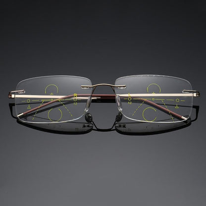 Super Light Multifocal Progressive Reading Glasses For Men And Women Anti Blue Light Near Far Sight Eyewear For Men And Women Rimless Progressive Multifocus Reading Glasses Blue Light Blocking No Line Multifocal Computer Readers for Women Men