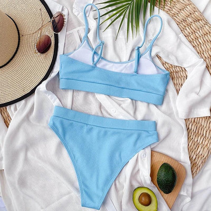 Swimwear Women Swimsuit Push Up Bikinis Fashion Women's Solid Color Bikini Pad Swimwear Swimsuit Beachwear Set Triangle Bikini Bathing Suits