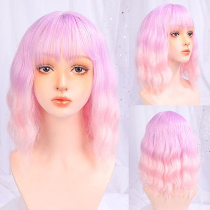 Synthetic Wigs For Women Daily Cosplay Long Water Wave  Lolita Wig With Bangs Cold Brown Heat Resistant Hair Bob Wigs For Black Women Cosplay Wigs For Women Gifts for Girlfriends