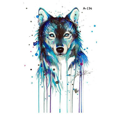 Temporary Animal Head Wolf Design Waterproof Body Sticker Fashion Tattoo For Womens Mens