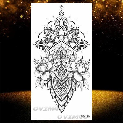Temporary Lotus Flower Sticker Tattoo Fake Black Elegant Flower Design Women Body Art Fake Arm Tattoo Stickers For Womens