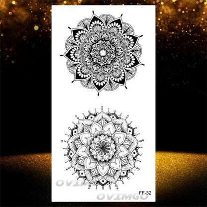 Temporary Lotus Flower Sticker Tattoo Fake Black Elegant Flower Design Women Body Art Fake Arm Tattoo Stickers For Womens