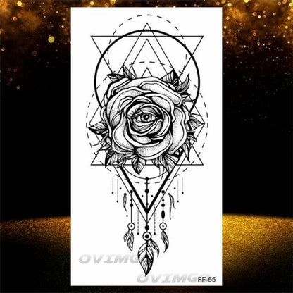 Temporary Lotus Flower Sticker Tattoo Fake Black Elegant Flower Design Women Body Art Fake Arm Tattoo Stickers For Womens