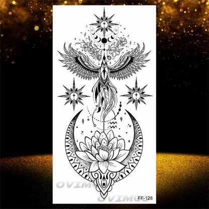Temporary Lotus Flower Sticker Tattoo Fake Black Elegant Flower Design Women Body Art Fake Arm Tattoo Stickers For Womens