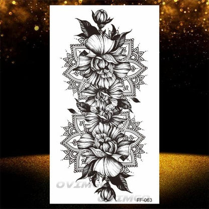 Temporary Lotus Flower Sticker Tattoo Fake Black Elegant Flower Design Women Body Art Fake Arm Tattoo Stickers For Womens