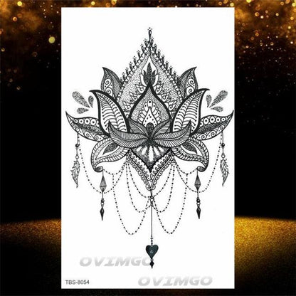 Temporary Lotus Flower Sticker Tattoo Fake Black Elegant Flower Design Women Body Art Fake Arm Tattoo Stickers For Womens