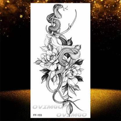 Temporary Lotus Flower Sticker Tattoo Fake Black Elegant Flower Design Women Body Art Fake Arm Tattoo Stickers For Womens