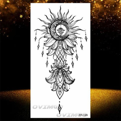 Temporary Lotus Flower Sticker Tattoo Fake Black Elegant Flower Design Women Body Art Fake Arm Tattoo Stickers For Womens