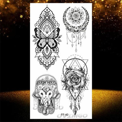 Temporary Lotus Flower Sticker Tattoo Fake Black Elegant Flower Design Women Body Art Fake Arm Tattoo Stickers For Womens
