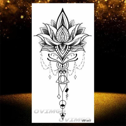 Temporary Lotus Flower Sticker Tattoo Fake Black Elegant Flower Design Women Body Art Fake Arm Tattoo Stickers For Womens