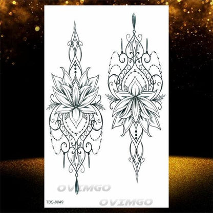 Temporary Lotus Flower Sticker Tattoo Fake Black Elegant Flower Design Women Body Art Fake Arm Tattoo Stickers For Womens