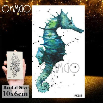 Temporary Tattoos Seahorse Dolphin Sticker Watercolor Custom Body Tattoo For Children Women