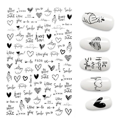 The New 3D Nail Sticker Cool English Letter stickers for nail Foil Love Heart Design Fashion Manicure Stickers Girls Manicure Decoration Nail Art Supplies 3D Self-Adhesive Nail Decals Designer Nail Stickers for Acrylic Nails