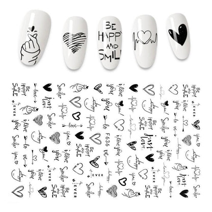The New 3D Nail Sticker Cool English Letter stickers for nail  Foil Love Heart Design Nails Accessories Fashion Manicure Sticker Stickers Girls Manicure Decoration Nail Art Supplies 3D Self-Adhesive Nail Decals Designer Nail Stickers for Acrylic Nails