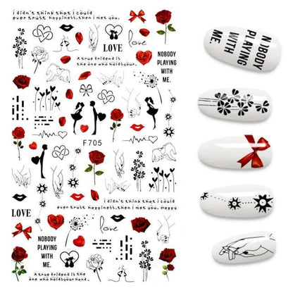 The New 3D Nail Sticker Cool English Letter stickers for nail  Foil Love Heart Design Nails Accessories Fashion Manicure Sticker Stickers Girls Manicure Decoration Nail Art Supplies 3D Self-Adhesive Nail Decals Designer Nail Stickers for Acrylic Nails