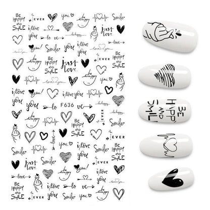 The New 3D Nail Sticker Cool English Letter stickers for nail  Foil Love Heart Design Nails Accessories Fashion Manicure Sticker Stickers Girls Manicure Decoration Nail Art Supplies 3D Self-Adhesive Nail Decals Designer Nail Stickers for Acrylic Nails