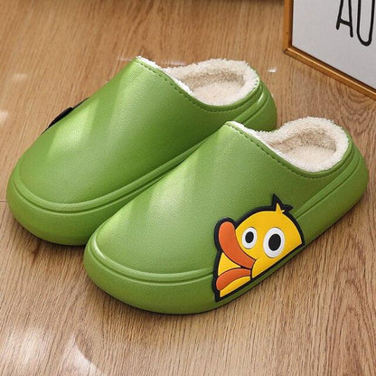Thick Platform Winter Women Waterproof Non-Slip Home Rubber Slippers Warm Indoor Fur Cotton Women's Cozy Memory Foam Closed Back Slippers Wool-Like Blend Cotton House Shoes