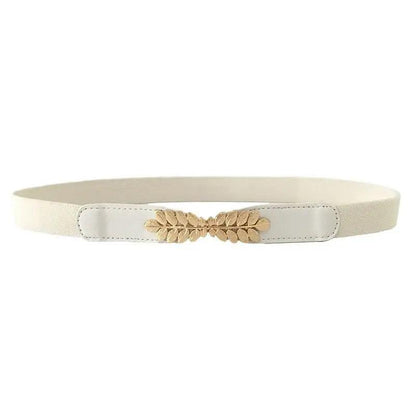Thin Elastic Stretch Women Buckle Skinny Fashion Belts Metal Leaf Buckle Design Belts For Ladies
