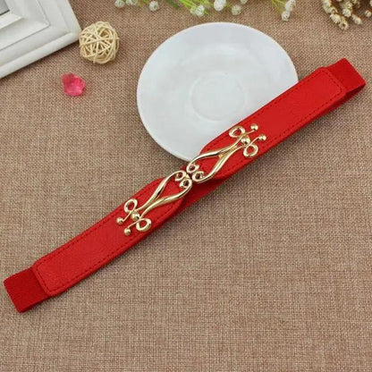 Thin Elastic Stretch Women Buckle Skinny Fashion Belts Metal Leaf Buckle Design Belts For Ladies