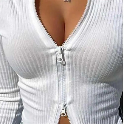 Top fashion Women Ribbed Knitted Long Sleeve Elegant Cute Fashion Crop Tops for Summer