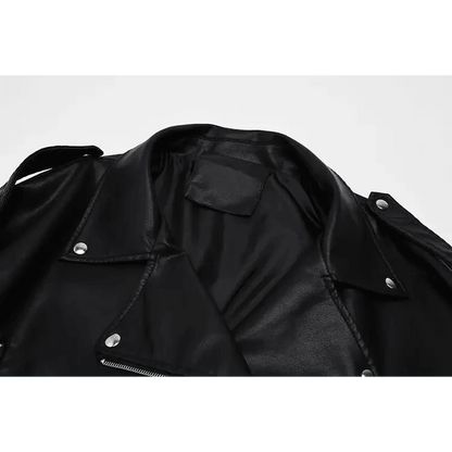 PU Faux Leather Jacket Women Loose Sashes Casual Biker Jackets Outwear Female Tops BF Style Black Leather Jacket Coat