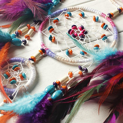 Traditional Handicrafts Original Five-ring Dream-catcher Pendant Pure Handicraft Production Fengling Hanging Feathers Ornament Creative Gifts Home Wall Decoration Girls