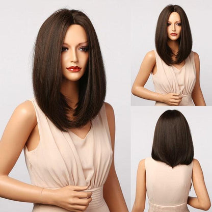 Treding Bob Straight Brown Black Ombre Synthetic Wig Natural Short Wig for Women Middle Part Cosplay Wigs Heat Resistant Wigs For Black Women Wigs For Cosplay