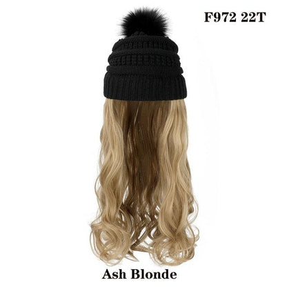 Trendy Hat Wig Synthetic Long Wavy Wigs with Beret Hat Knitted Fashion black Autumn Winter Cap Hair Extensions Wigs For Black Women Cosplay Wigs For Women