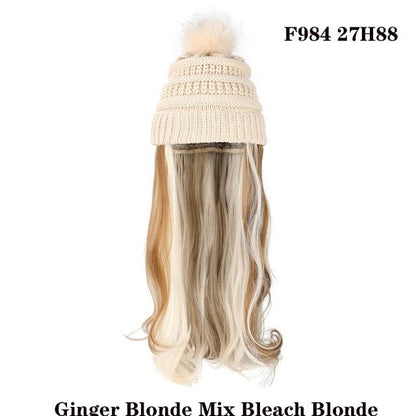 Trendy Hat Wig Synthetic Long Wavy Wigs with Beret Hat Knitted Fashion black Autumn Winter Cap Hair Extensions Wigs For Black Women Cosplay Wigs For Women
