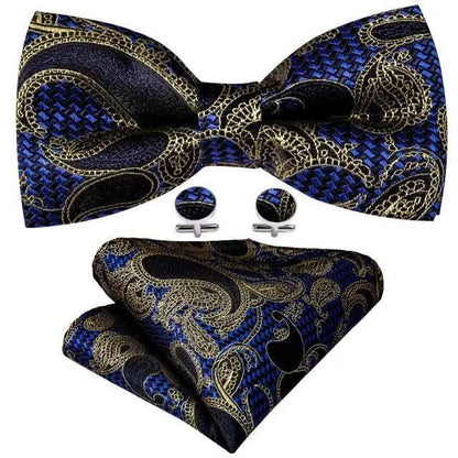 Trendy Patterned Silk Jacquard Plaid Bowtie With  Pocket Square And Cufflinks Set For Men Unique  Butterfly Party Wedding Casual Business Bowtie For Men