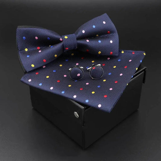 Trendy Tiny Dots Print Bowtie With Pocket Square And Cufflinks Set For Men Retro  Butterfly Party Wedding Bowties Without Box Stylish Ties Gift