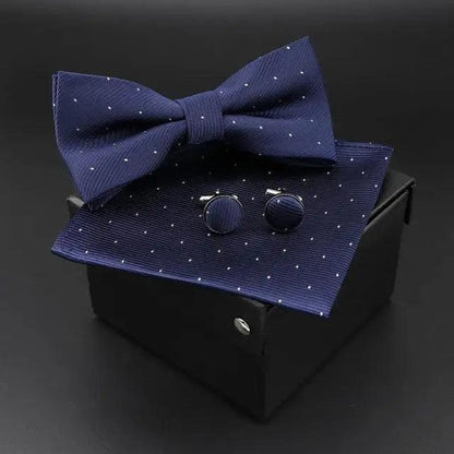 Trendy Tiny Dots Print Bowtie With Pocket Square And Cufflinks Set For Men Retro  Butterfly Party Wedding Bowties Without Box Stylish Ties Gift