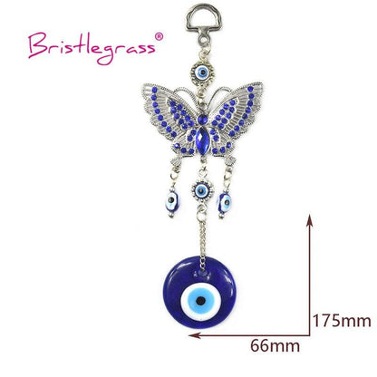 Turkish Blue Evil Eye Rhinestone Butterfly Amulet with Blue Rhinestone Car Charm Rear View Mirror Wall Hanging Protection Lucky Charms Wall Hanging Pendant Protection  Home Decor Blessing Gift