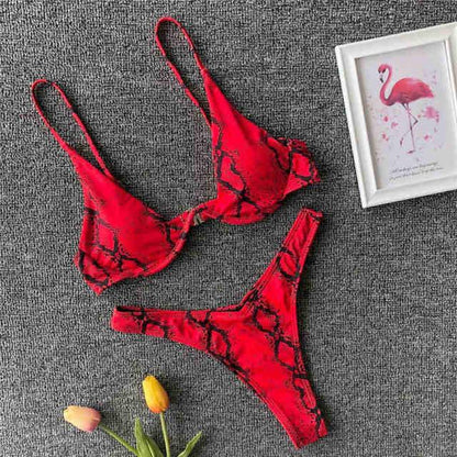 Underwired Bikini Female Swimsuit Women Swimwear Two-Piece V Shape Wire Bikini Set Bather Bathing Suit Women Micro Bikini Set Shiny Metallic 2 Piece Swimsuit Push Up Underwire Swimwear Bathing Suit