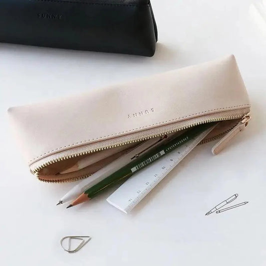 Unique Black PU Leather Pen Pencil Bag Triangular Shape Vintage Color Storage Pouch For Pens Classic Stationary Case