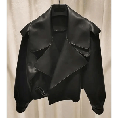 Unique Design Faux Leather Jacket Women Loose Soft Vintage Motorcycle Biker Coat Short Pu Leather Coat Female Punk Autumn Streetwear Outwear