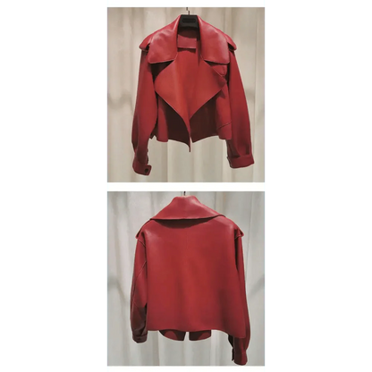Unique Design Faux Leather Jacket Women Loose Soft Vintage Motorcycle Biker Coat Short Pu Leather Coat Female Punk Autumn Streetwear Outwear