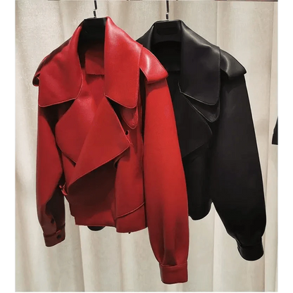 Unique Design Faux Leather Jacket Women Loose Soft Vintage Motorcycle Biker Coat Short Pu Leather Coat Female Punk Autumn Streetwear Outwear