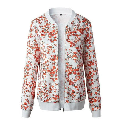 Unique Nature Design Women's jackets Floral Printed Ladies Zipper Up Bomber Outwear Spring Long Sleeve Short Thin Slim Casual Pocket Biker Coats