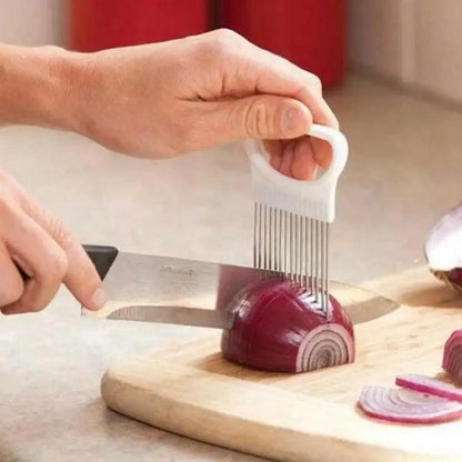 Unique Style 1PC Stainless Steel Onion Needle Onion Holder Handheld Simple Slicer Fruit Vegetable Cutter Potato Kitchen Tool Bar Accessories