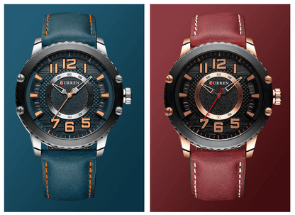 Men's Waterproof  Sport Watch With Leather  Belts  And Large Numbers Details Unique Design Perfect Gift