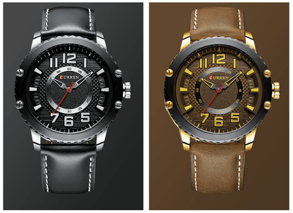 Men's Waterproof  Sport Watch With Leather  Belts  And Large Numbers Details Unique Design Perfect Gift