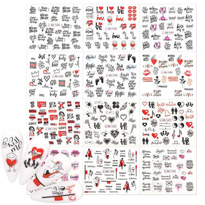 Valentines Heart Letter Flower Nail Stickers Sliders For Nails Water Decals Sticker Tips Manicure Decals for Nail Art Decoration Including Hearts Stars Letters Bowknot Leaves Flowers Plants Fruits Butterflies Nail Art Decoration