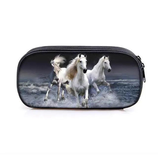 Vintage Cartoon Print Students Pencil Case Classic Theme Makeup Cosmetic Bags Elegant Stationery Pouch