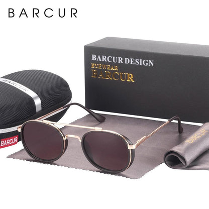 Vintage Round Retro BARCUR Design Round Sunglasses for Men Women Stevvex Sun Glasses Classic Eyewear Accessory Party Sunglasses Summer